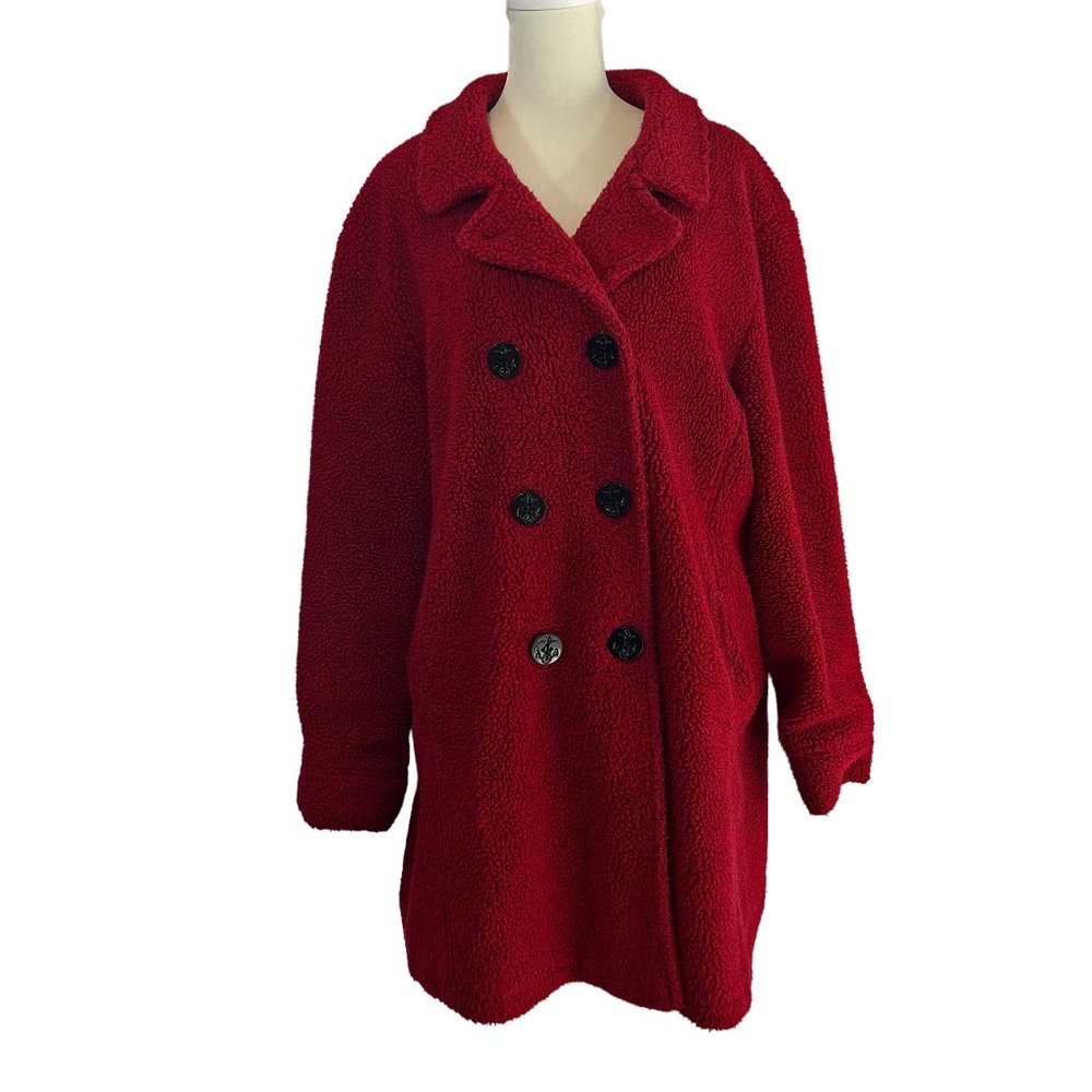 Tasha Polizzi Red Fleece Double-Breasted Coat Size Large